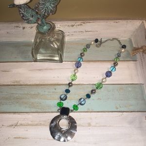 Blue and Greed beaded necklace